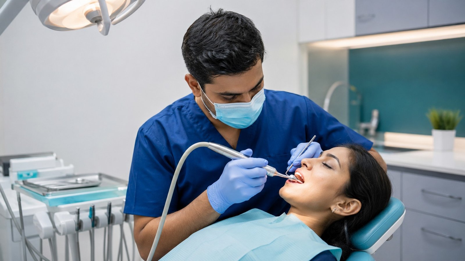 Dentist performing painless root canal treatment using rotary endodontics in Kankurgachi Kolkata clinic